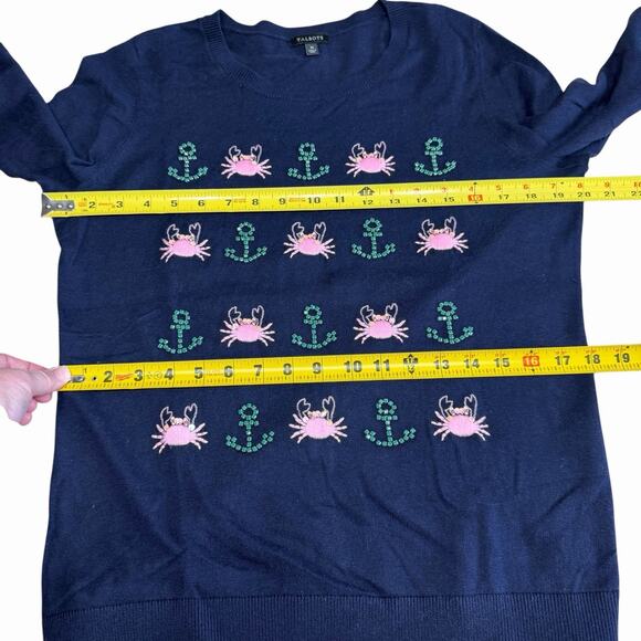 Talbots SEASHORE EMBROIDERED CREWNECK SWEATER Blue M Women's Fishingcore Preppy - Picture 5 of 10